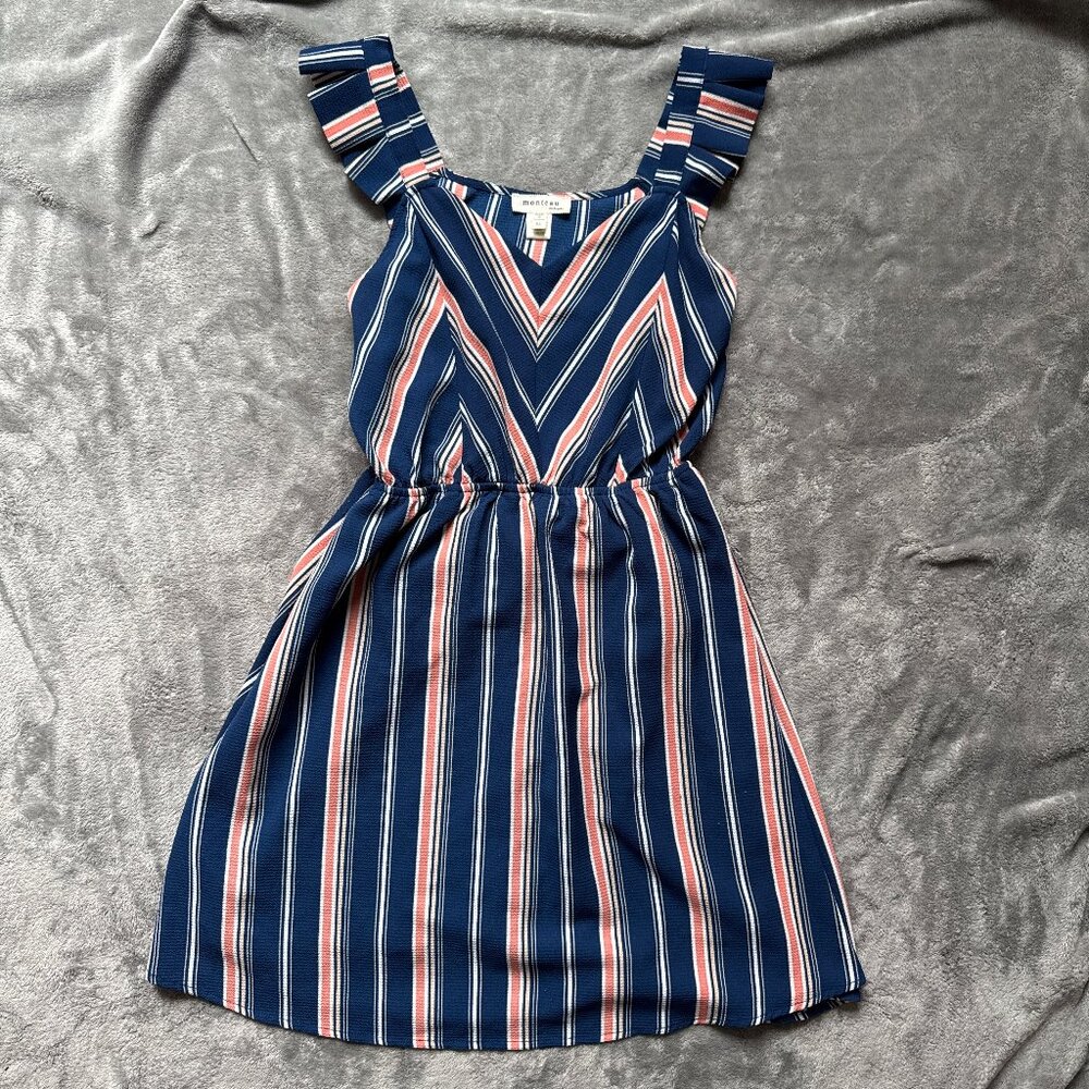 Monteau Los Angeles Dress Orange and Blue Stripe Size Medium